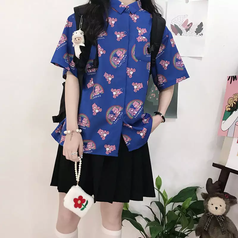 JAPANESE Harajuku Bear Chiffon Shirt Blouse - Rainbow Cute - BY22250