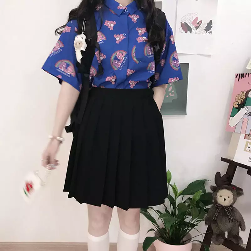 JAPANESE Harajuku Bear Chiffon Shirt Blouse - Rainbow Cute - BY22250