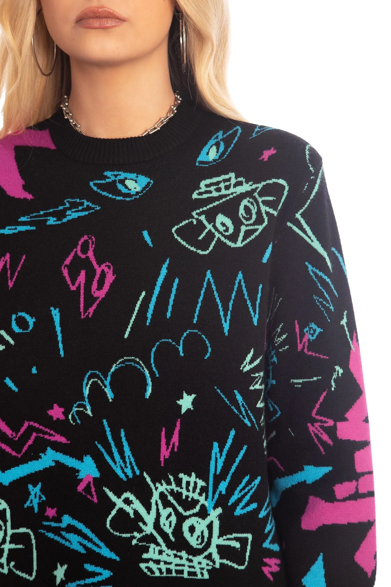 Jinx Graffiti Knit Oversized Sweater