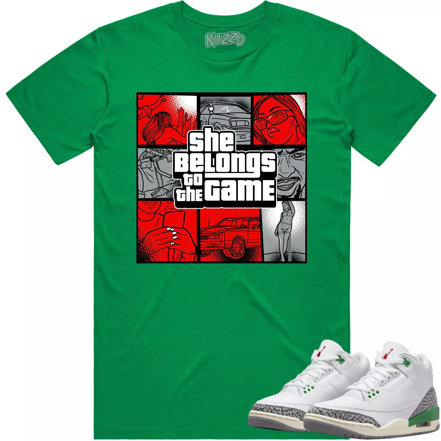 Jordan 3 Lucky Green 3s Shirt - Enhance Your Look with a Red Game-Ready Style!