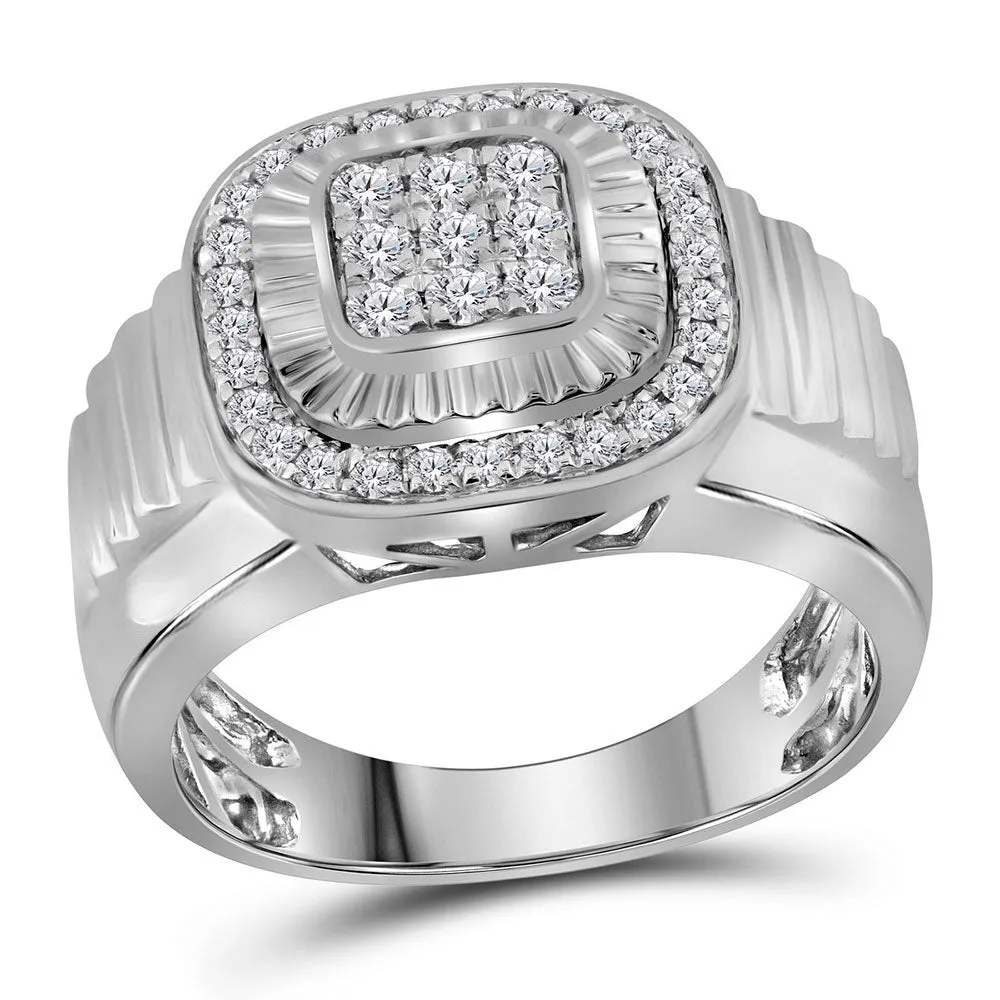 Keene Jewelers Mens Round Diamond Square Ribbed Cluster Ring 3/4 Cttw