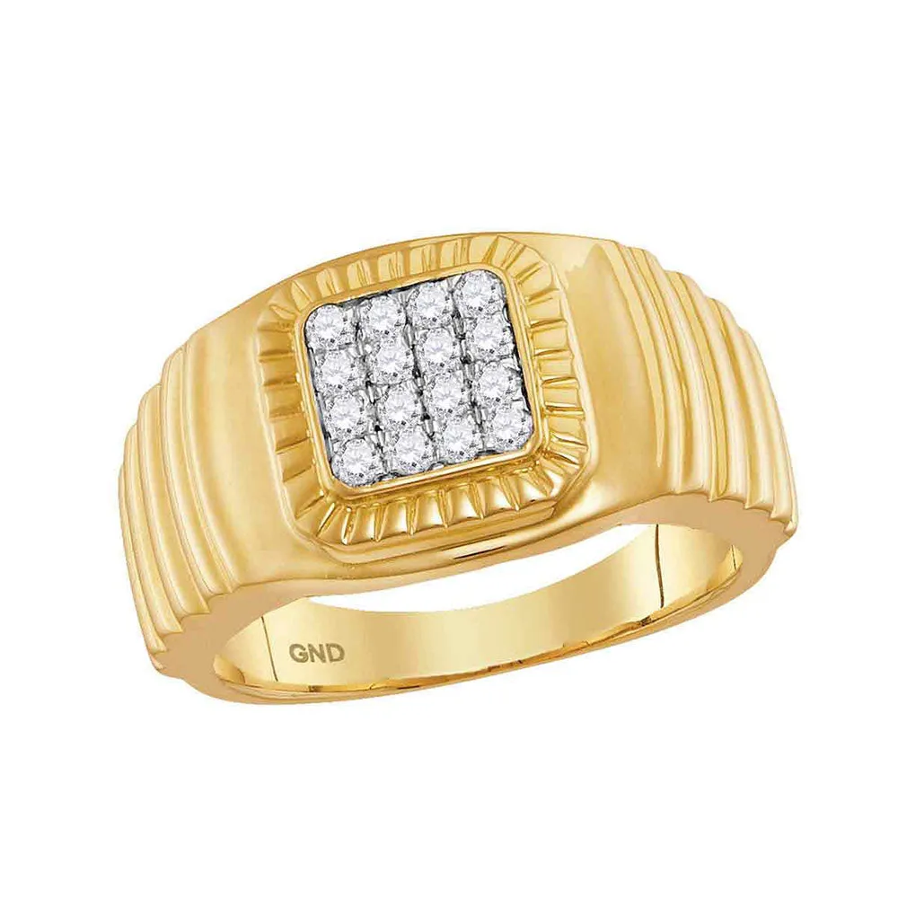 Keene Jewelers Mens Round Diamond Square Cluster Ribbed Accent Ring 1/2 Cttw