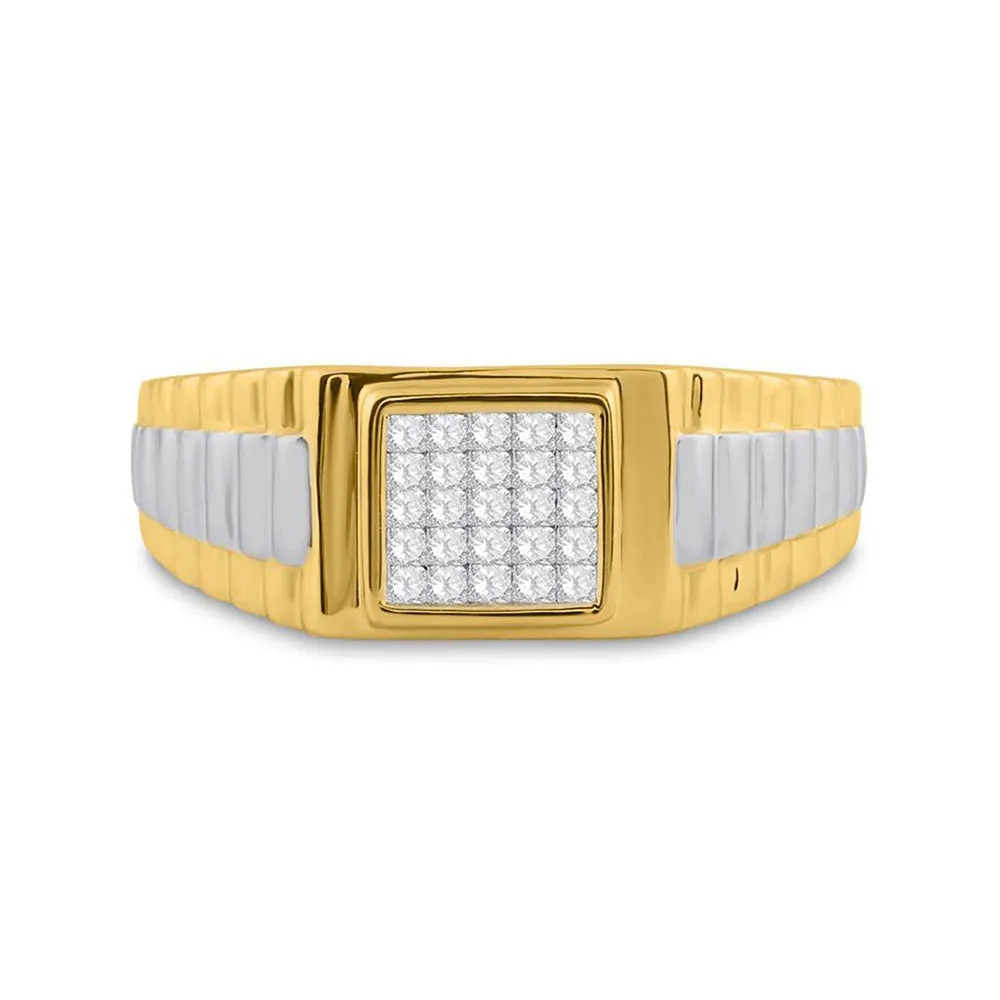 Keene Jewelers Two-tone Gold Mens Princess Diamond Cluster Ring