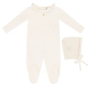 Kipp Baby White Collar Velour Ribbed Stretchie & Bonnet