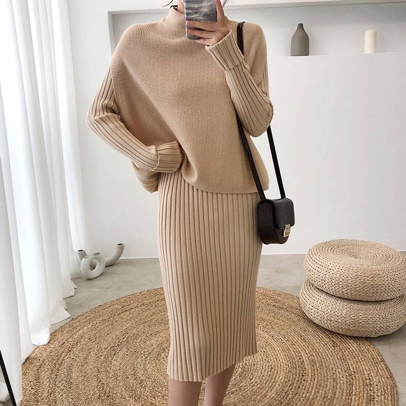 Knit Midi Dress Pullover Set - Two Piece Set.