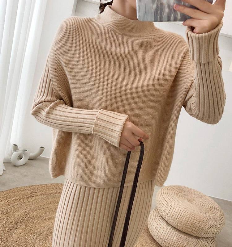 Knit Midi Dress Pullover Set - Two Piece Set.