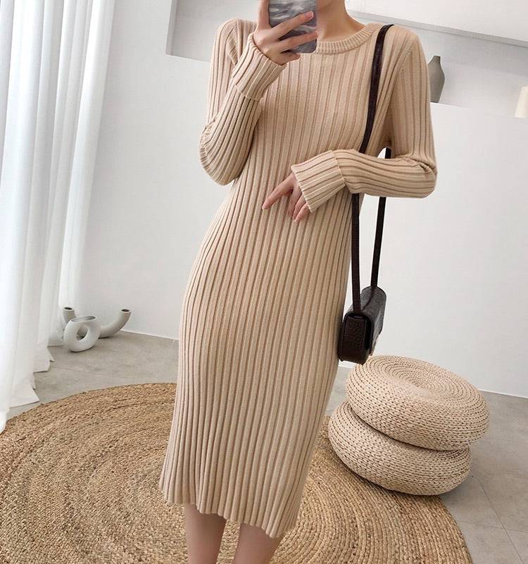 Knit Midi Dress Pullover Set - Two Piece Set.