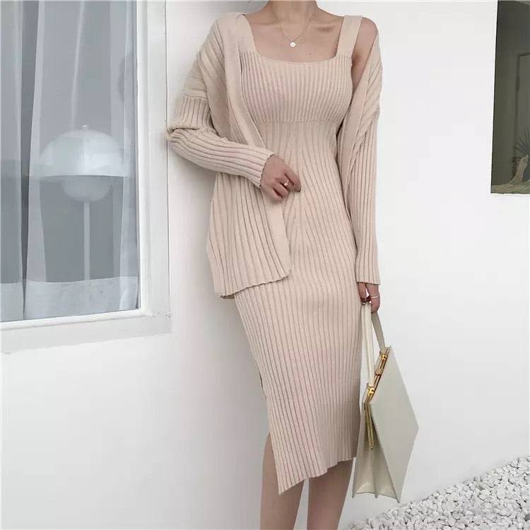 Knitted Midi Dress and Sweater Robe Set