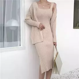 Knitted Midi Dress and Sweater Robe Set