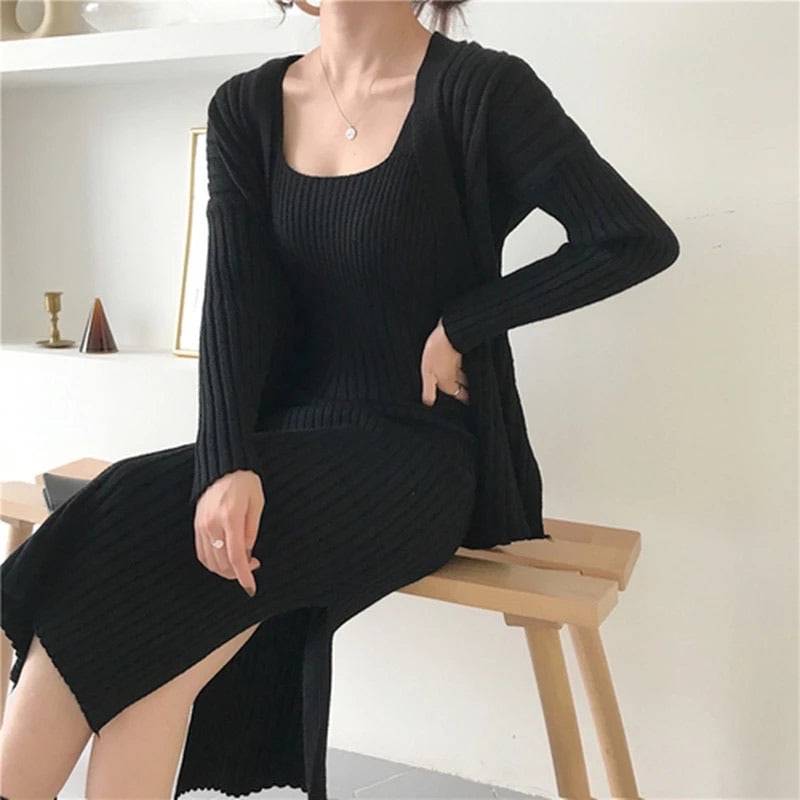 Knitted Midi Dress and Sweater Robe Set