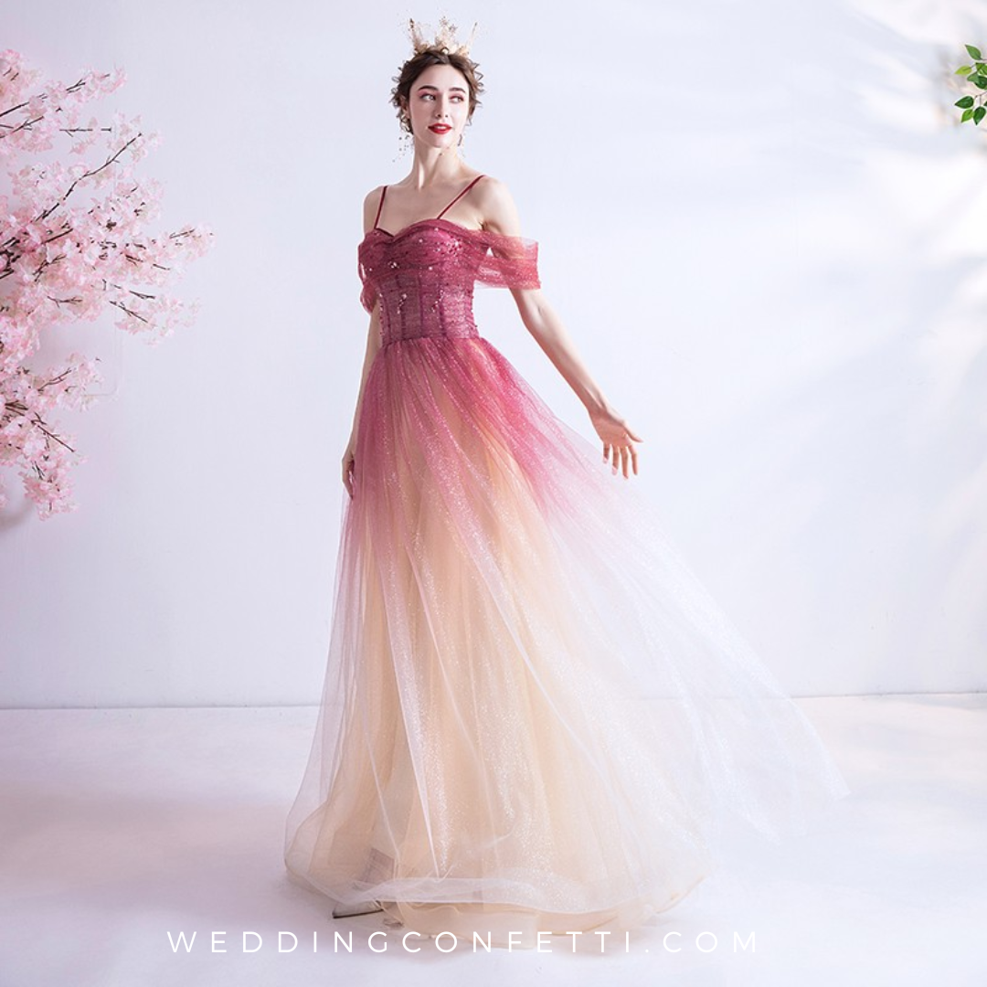 Kristen Ombre Pink Off Shoulder Gown