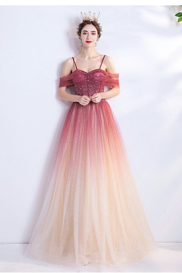 Kristen Ombre Pink Off Shoulder Gown