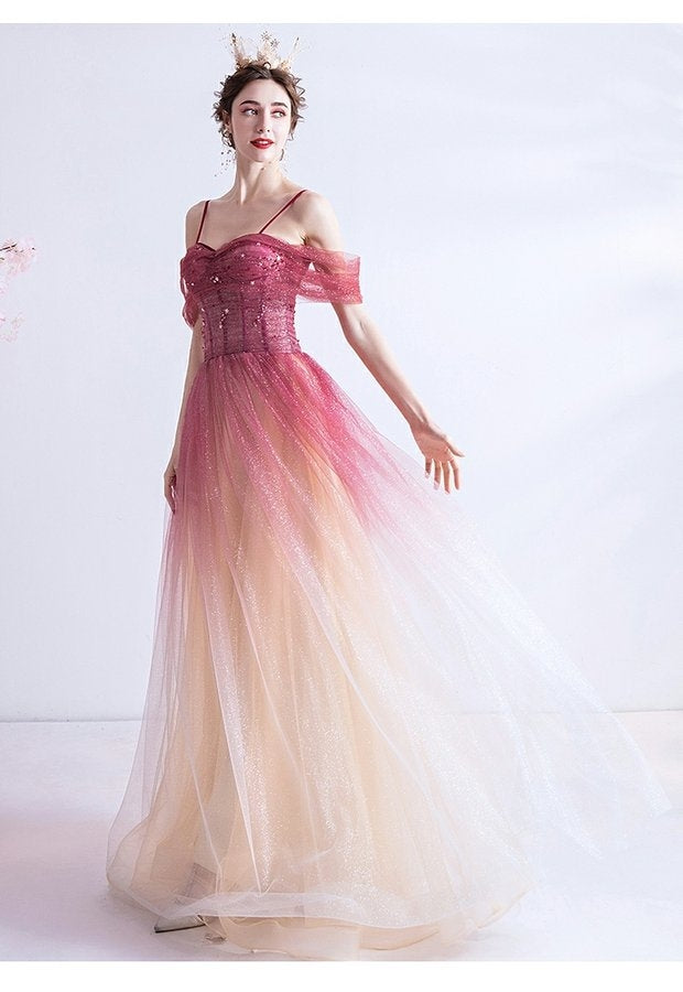 Kristen Ombre Pink Off Shoulder Gown