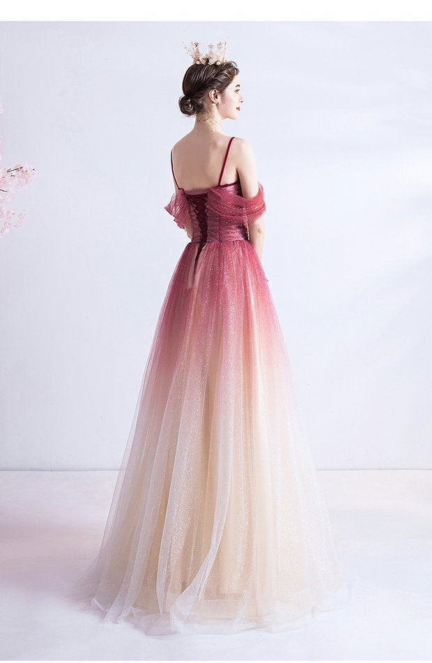 Kristen Ombre Pink Off Shoulder Gown