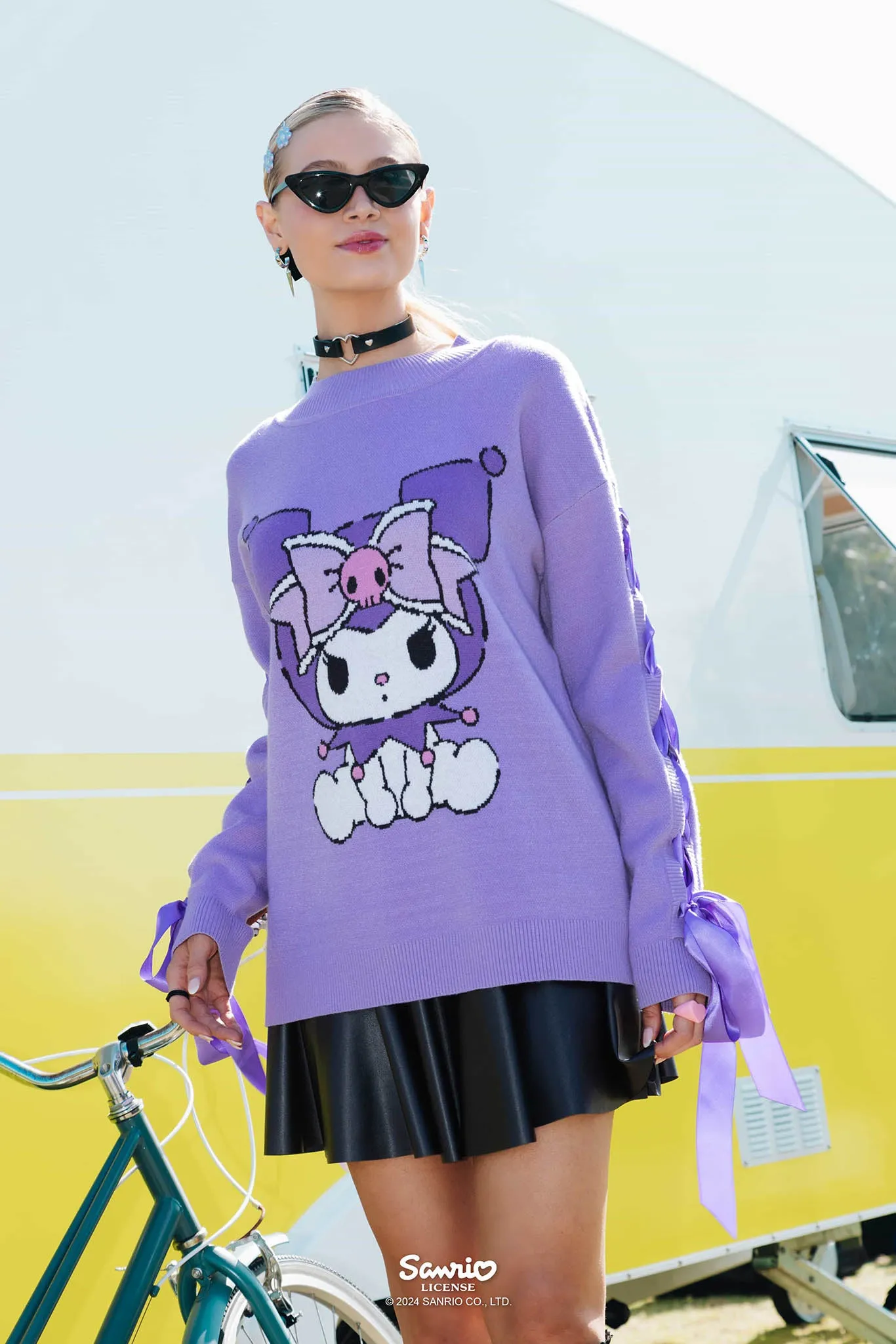 Kuromi Bow Oversized Knit Sweater