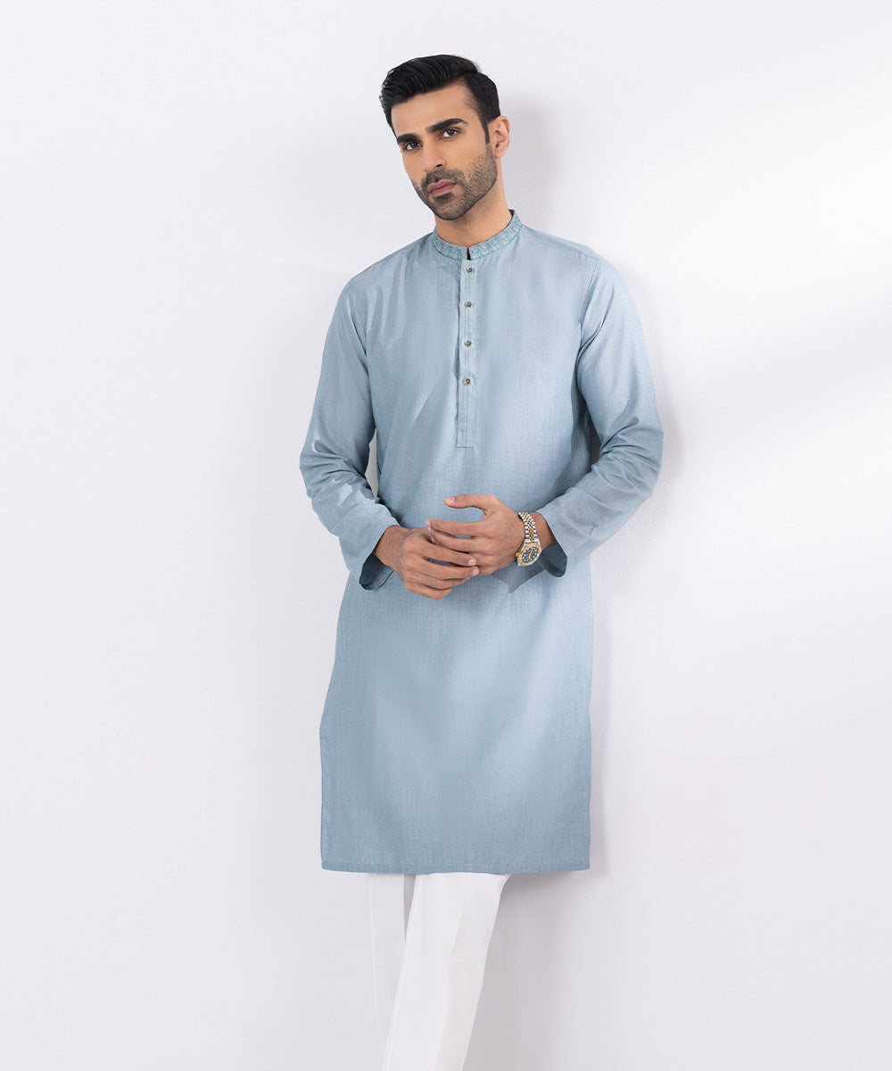 Kurta with Embroidery, Easy Care Fabric