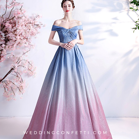 Kyria blue pink ombre gown, off-shoulder design