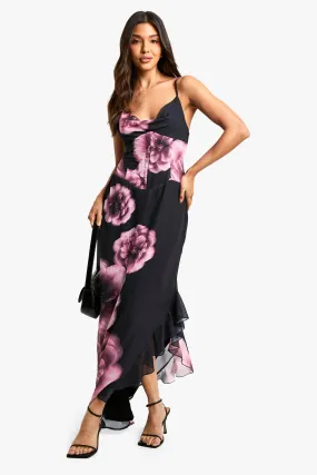 Large Flower Chiffon Corset Maxi Dress