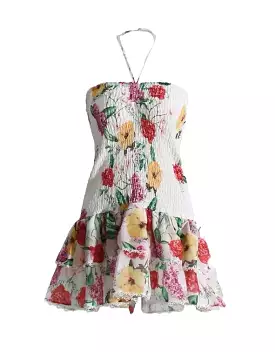 Layered Mini Dress with Printed Elastic Design