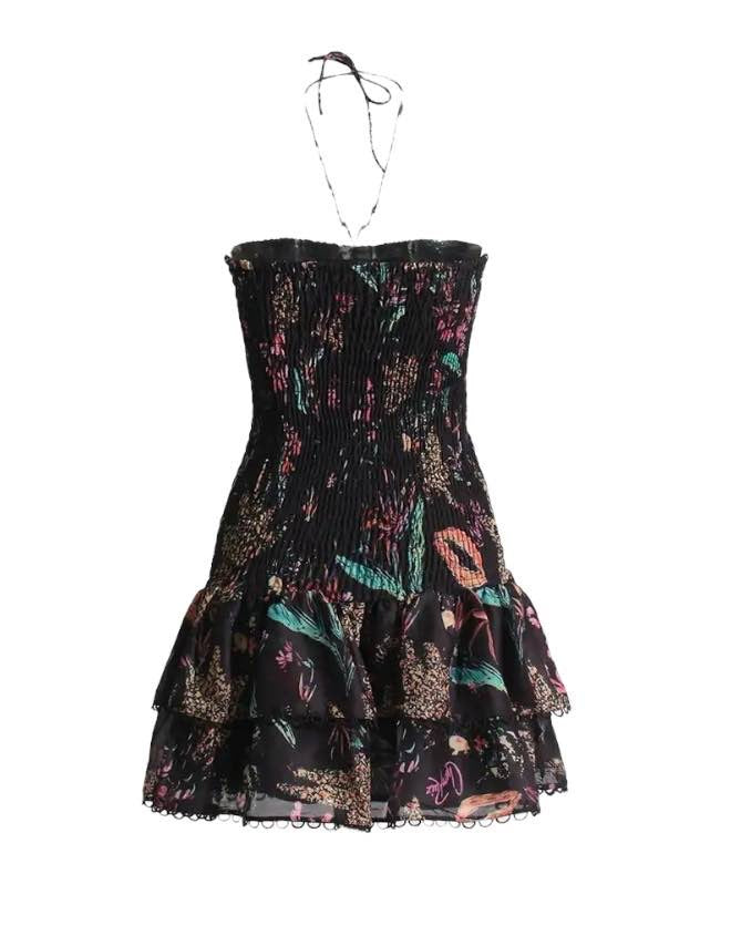 Layered Mini Dress with Printed Elastic Design