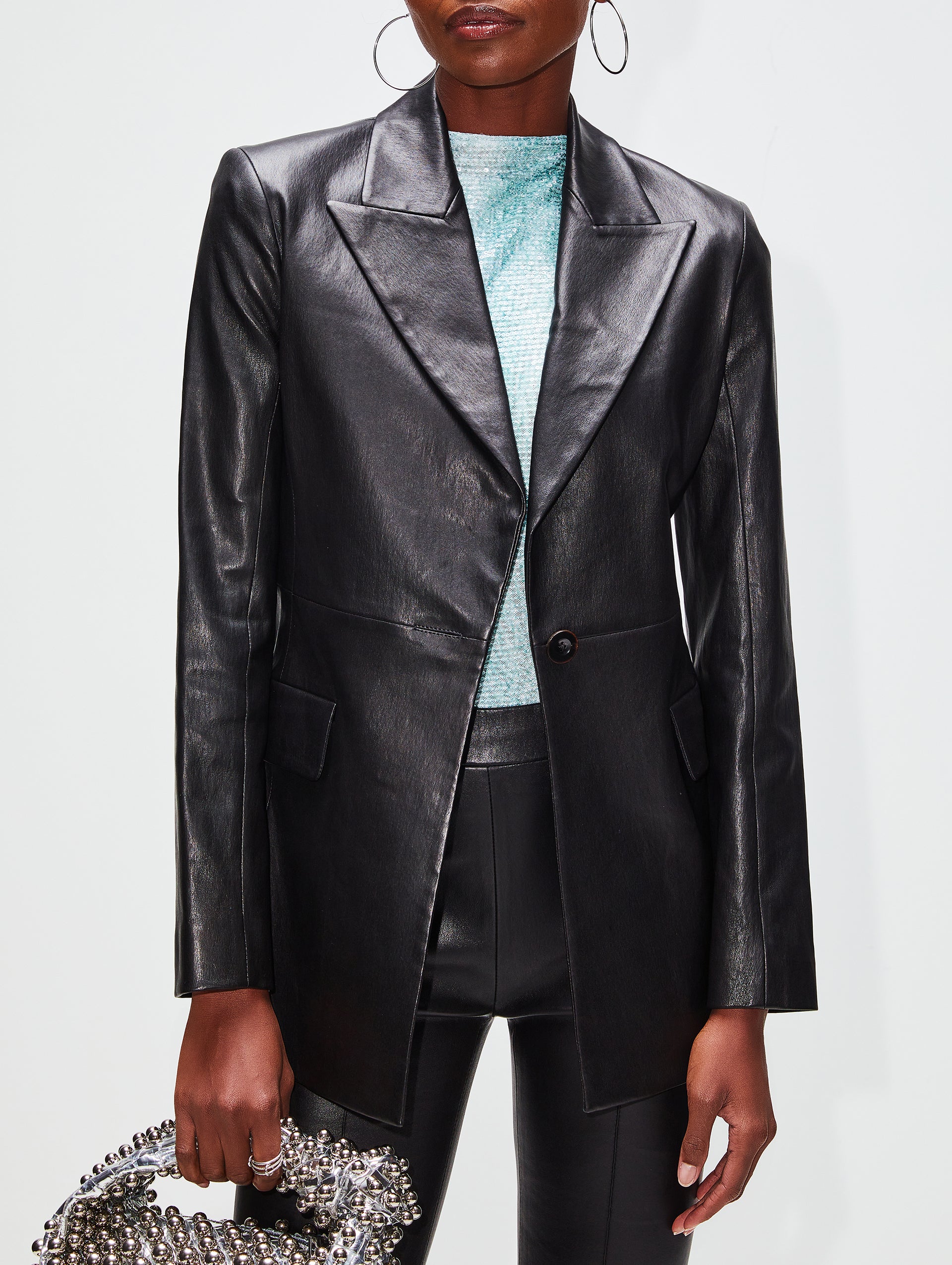 Leather Jacket with Peak Lapel