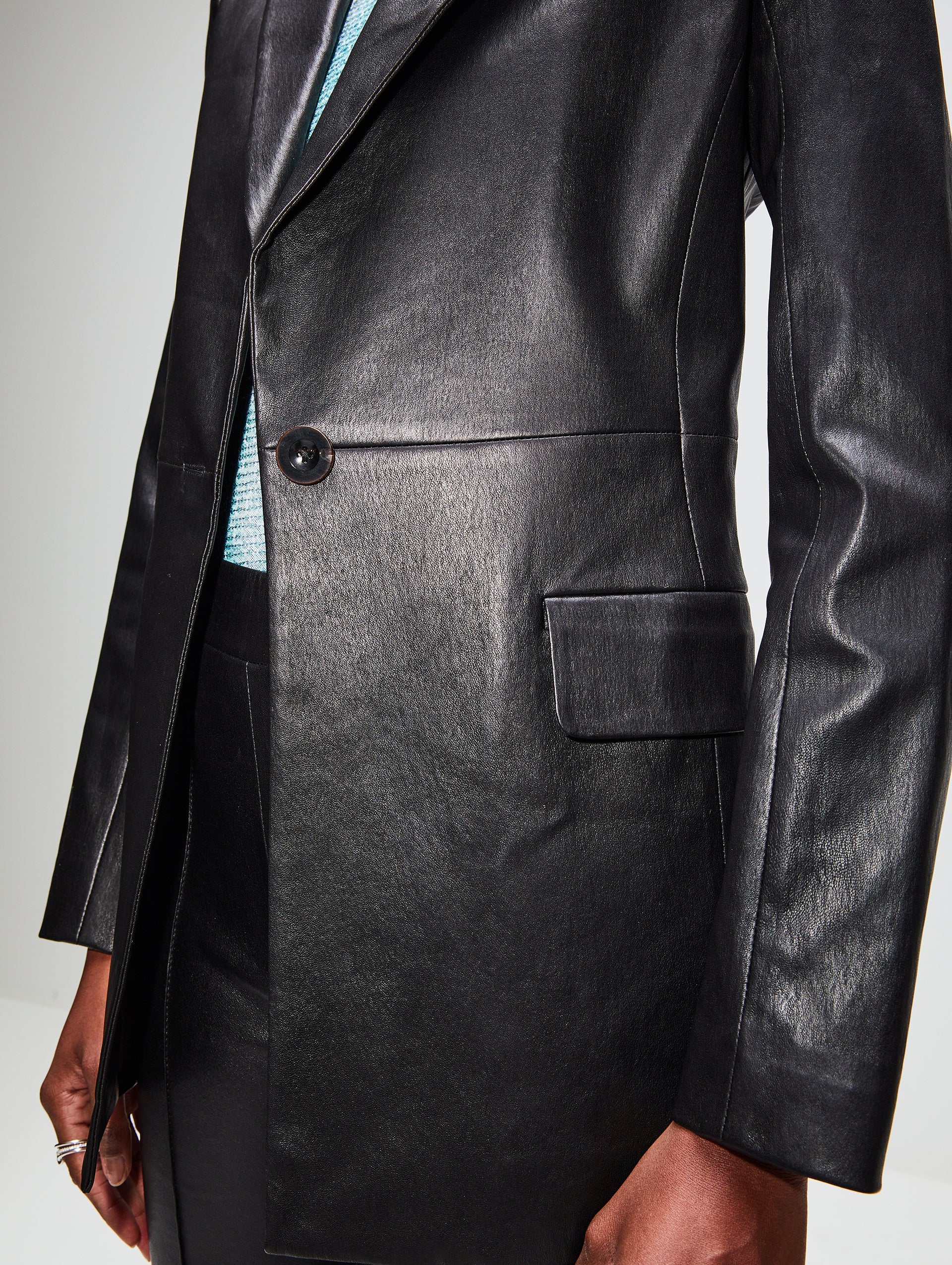 Leather Jacket with Peak Lapel