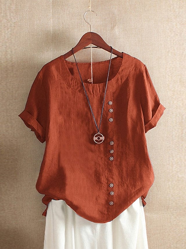 Linen Shirt for Women, Patchwork Short Sleeve, Casual Style