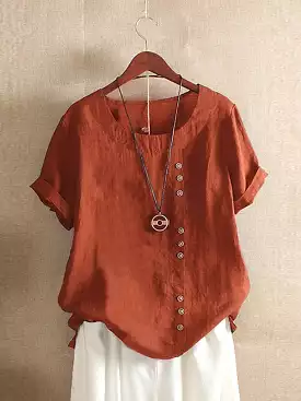 Linen Shirt for Women, Patchwork Short Sleeve, Casual Style