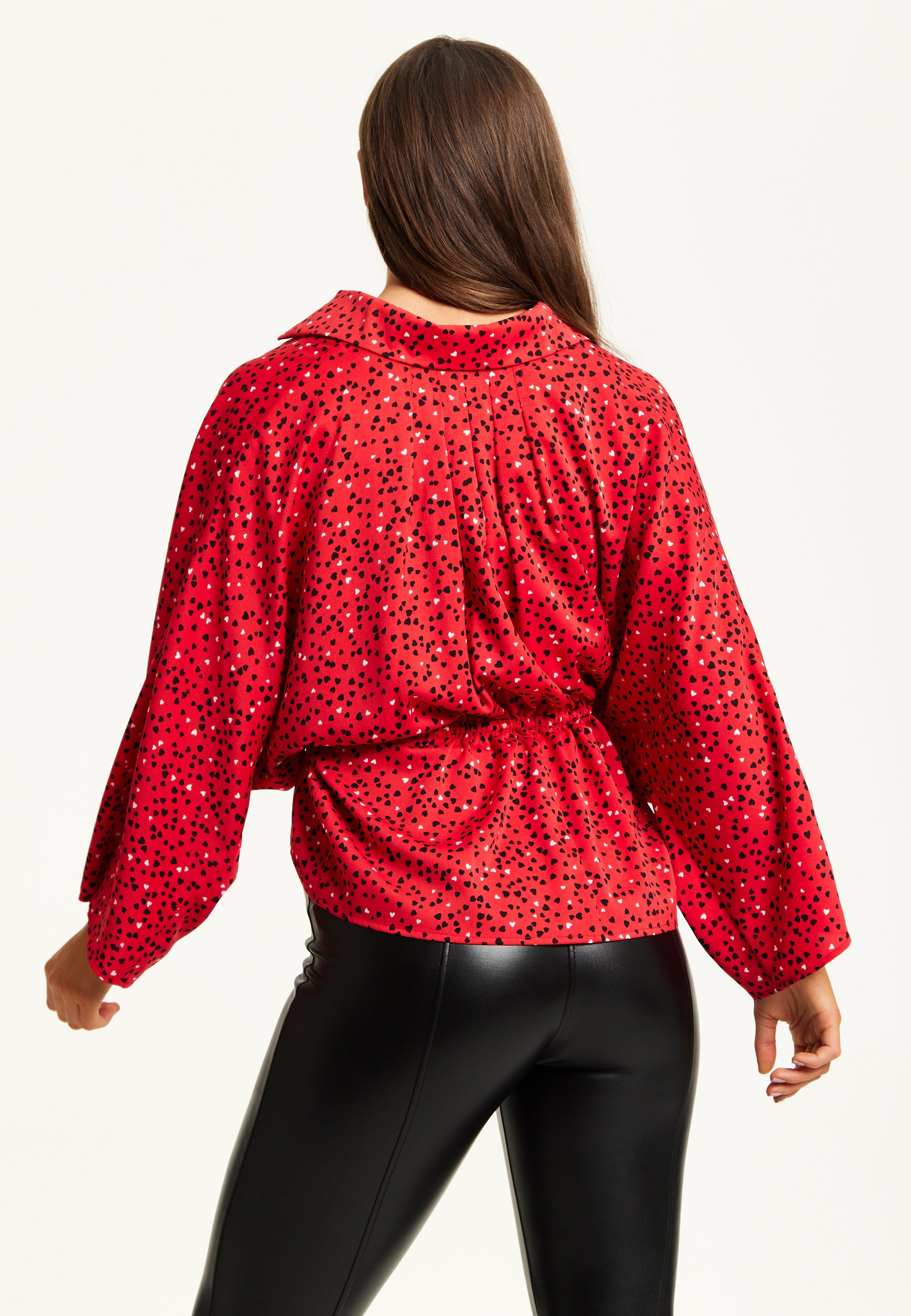 Liquorish Heart Print Shirt - Long Sleeves - Tie Waist