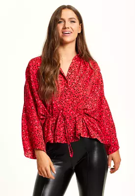 Liquorish Heart Print Shirt - Long Sleeves - Tie Waist