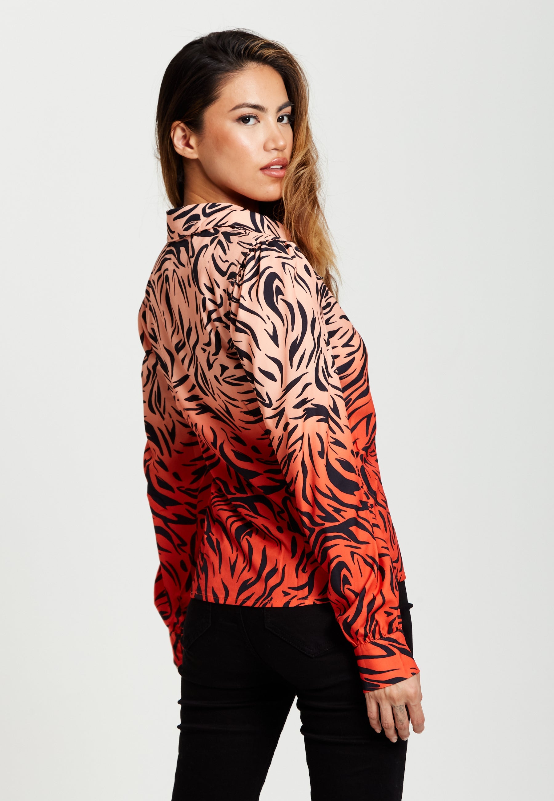 Liquorish Zebra Print Shirt - Accentuated Collar Detail