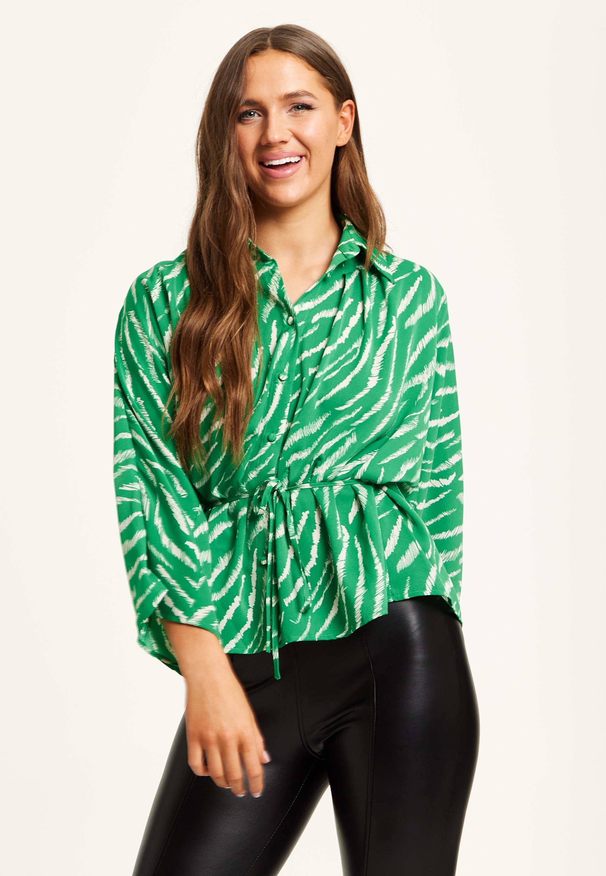 Liquorish Zebra Print Shirt - Long Sleeves & Tie Waist