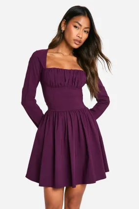 Long Sleeve Skater Dress with Bengaline Corset Detail