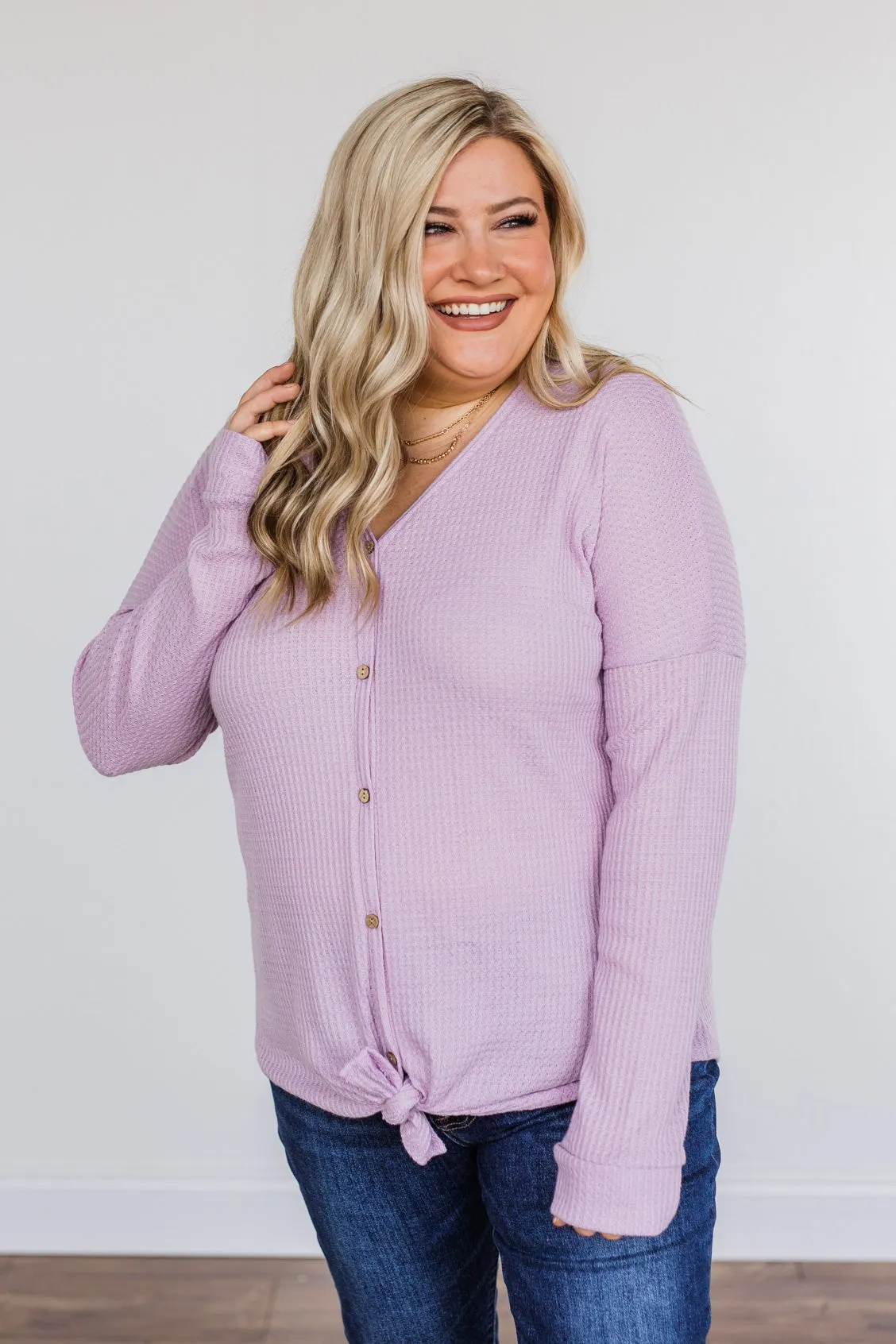 Loving You Thermal Button Knot Top- Lavender