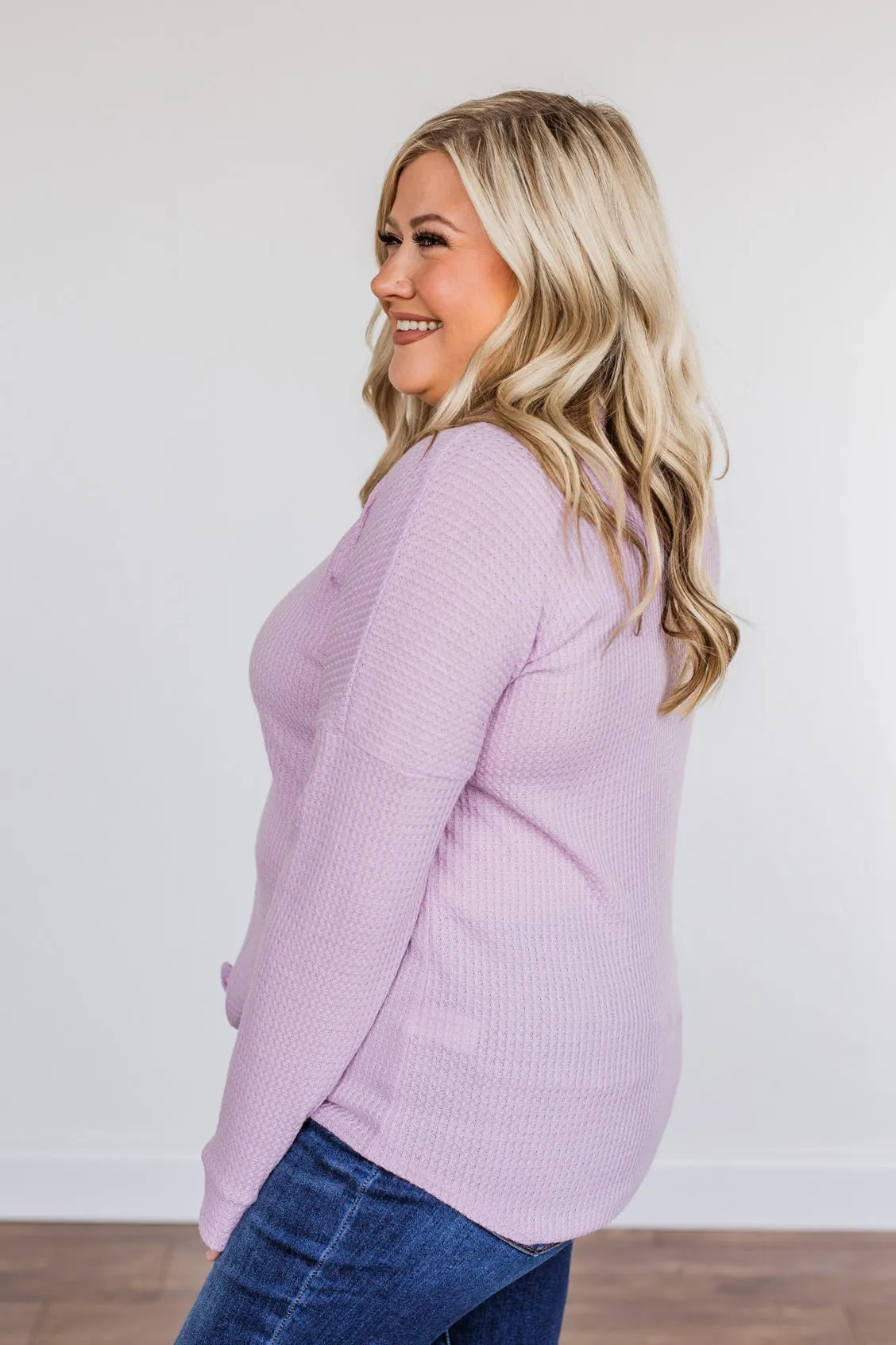 Loving You Thermal Button Knot Top- Lavender