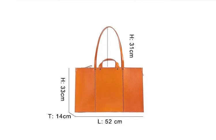 Luxury Fashion Women Italian Vegetable Tanned Leather Large Capacity Portable Shoulder Tote Handbags