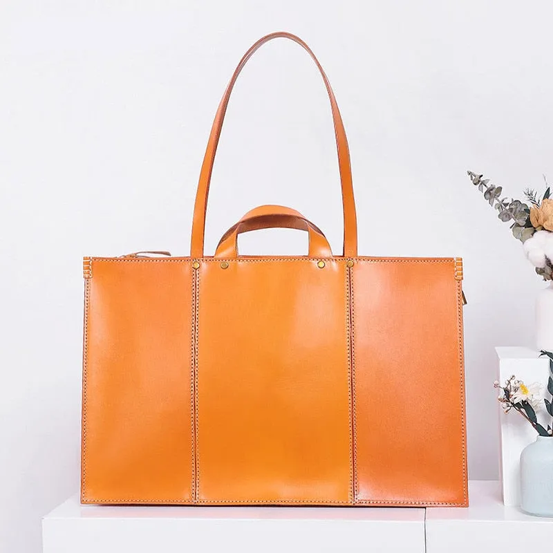 Luxury Fashion Women Italian Vegetable Tanned Leather Large Capacity Portable Shoulder Tote Handbags