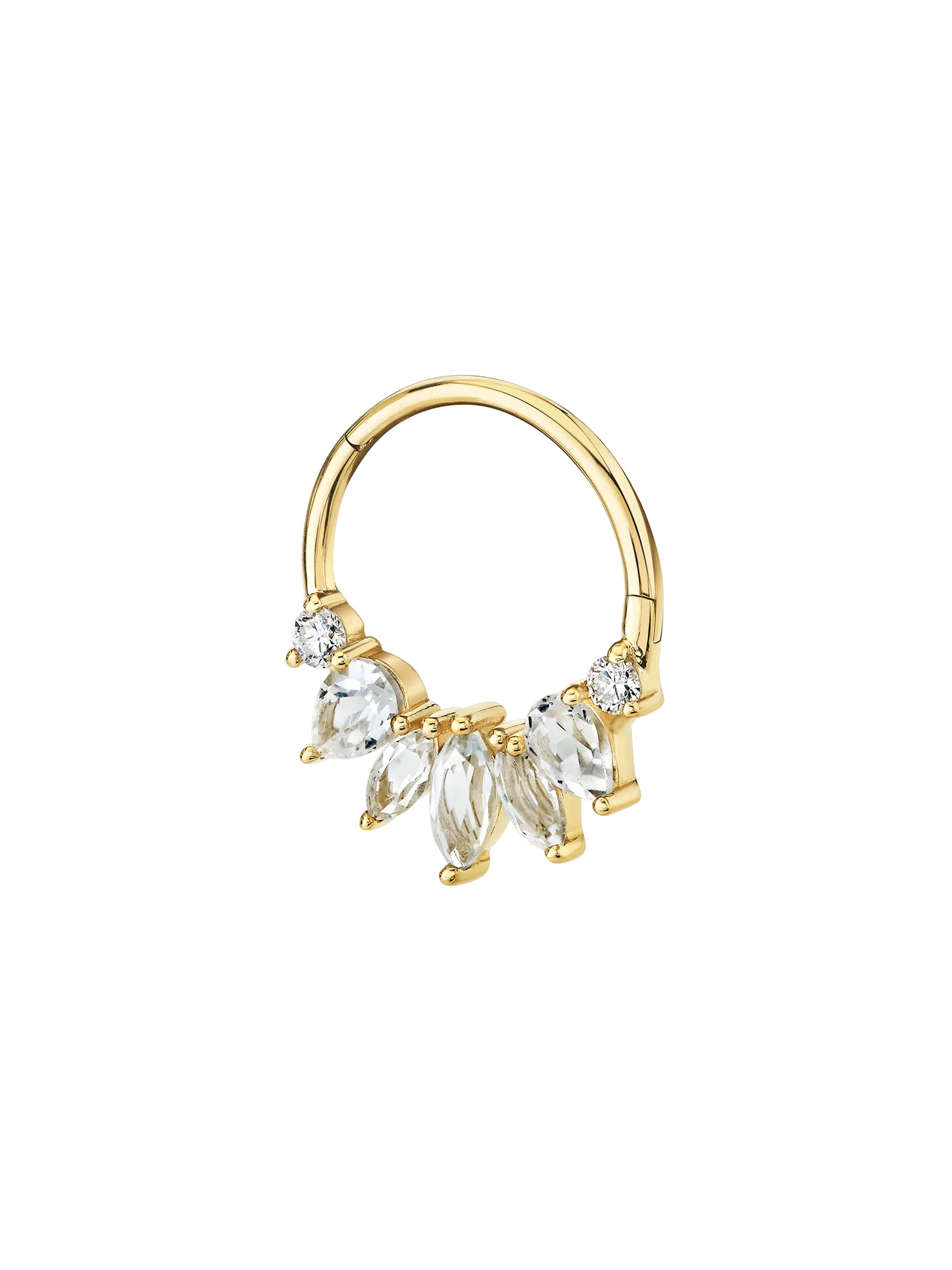 Marquise White Diamond and Topaz Gold Hoop Earring