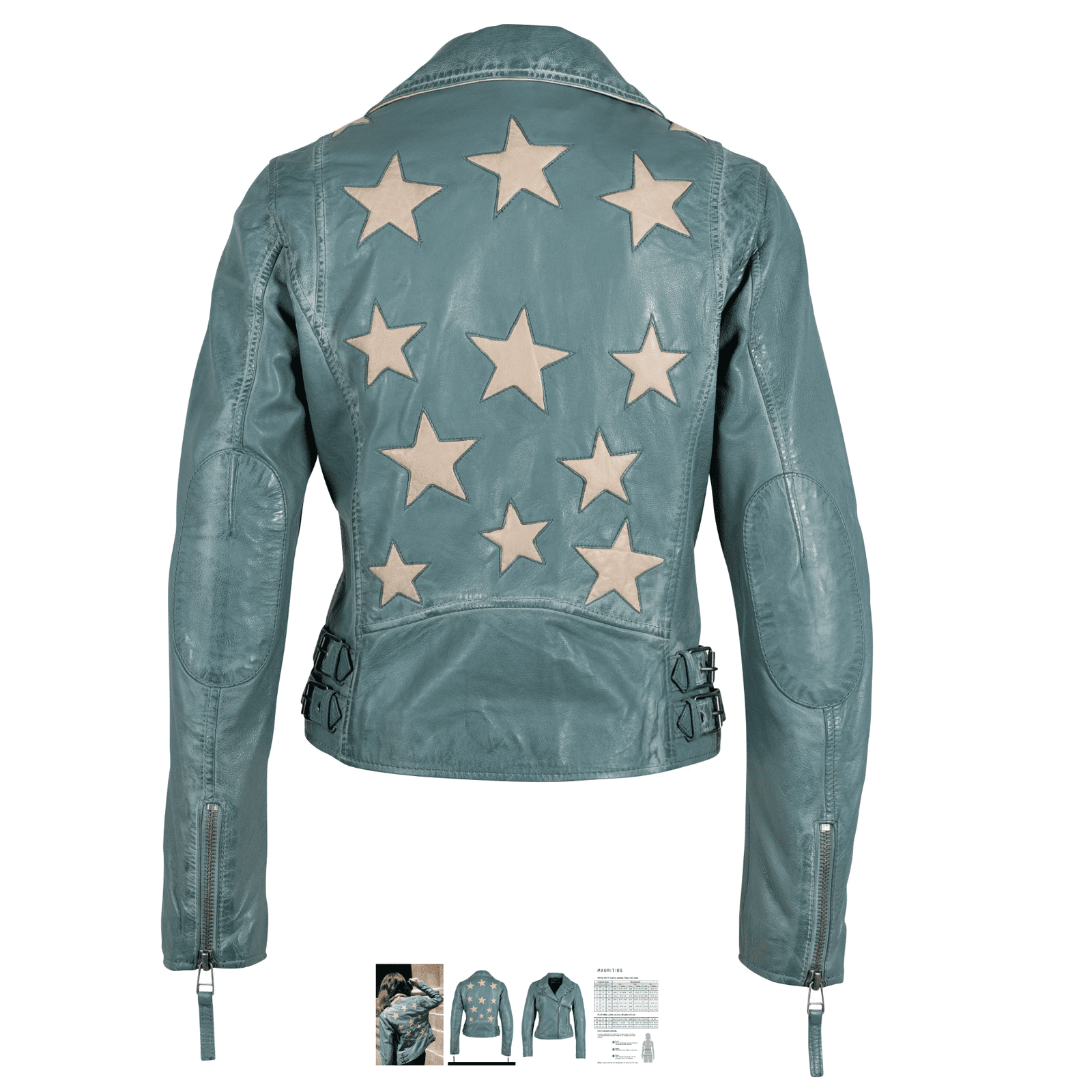 Mauritius Christy RF Star Leather Jacket - Sea Green color