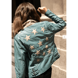 Mauritius Christy RF Star Leather Jacket - Sea Green color