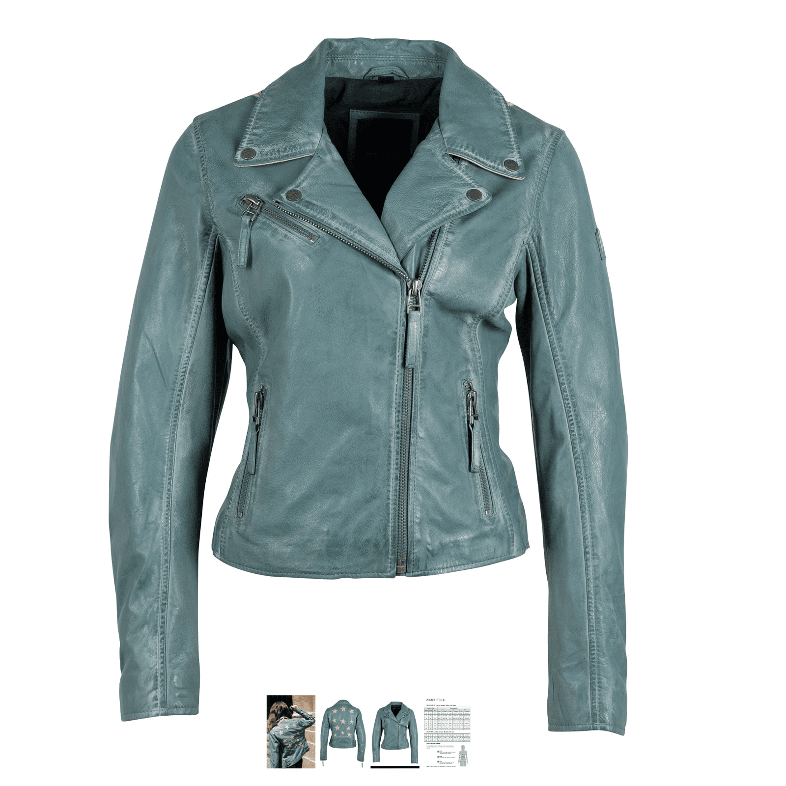 Mauritius Christy RF Star Leather Jacket - Sea Green color