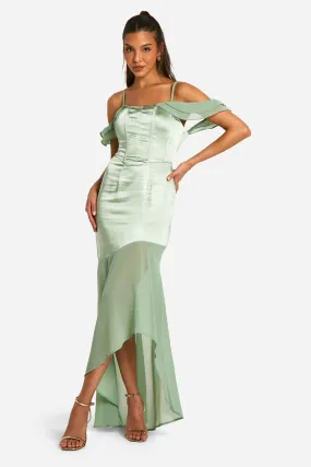 Maxi Dress with Drape and Satin Chiffon Mix Corset