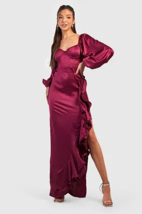 Maxi Dress with Ruffle Detail and Satin Corset