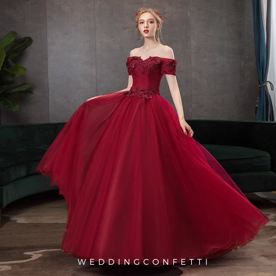 Melvy Red Off Shoulder Ball Gown - 3 Color Options