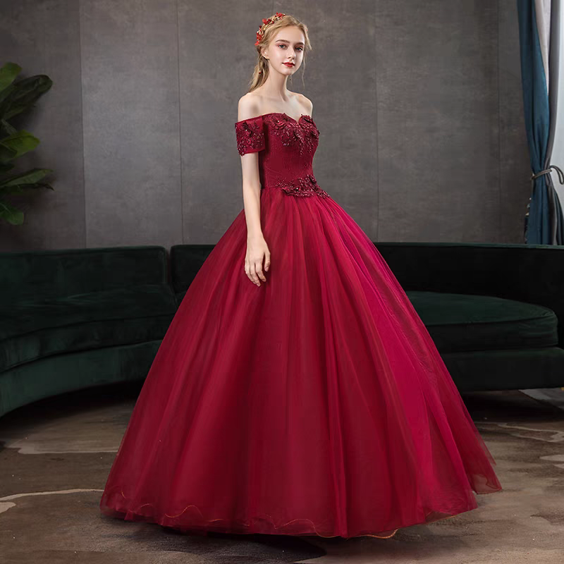 Melvy Red Off Shoulder Ball Gown - 3 Color Options