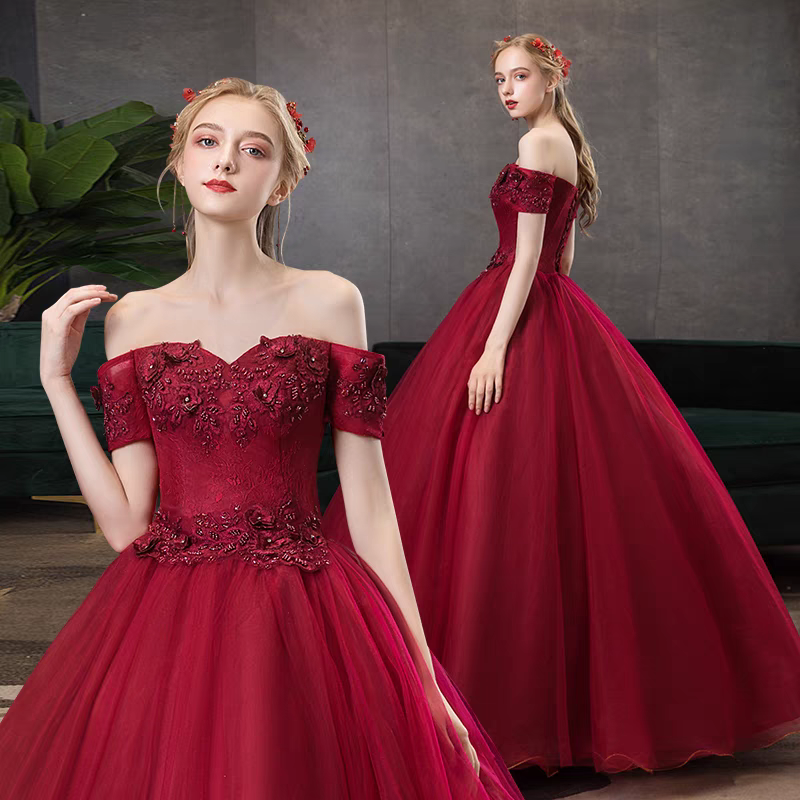 Melvy Red Off Shoulder Ball Gown - 3 Color Options