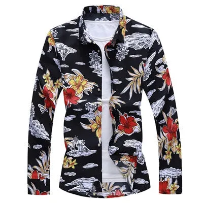 Floral Print Men's Casual Slim Fit Long Sleeve Shirt.