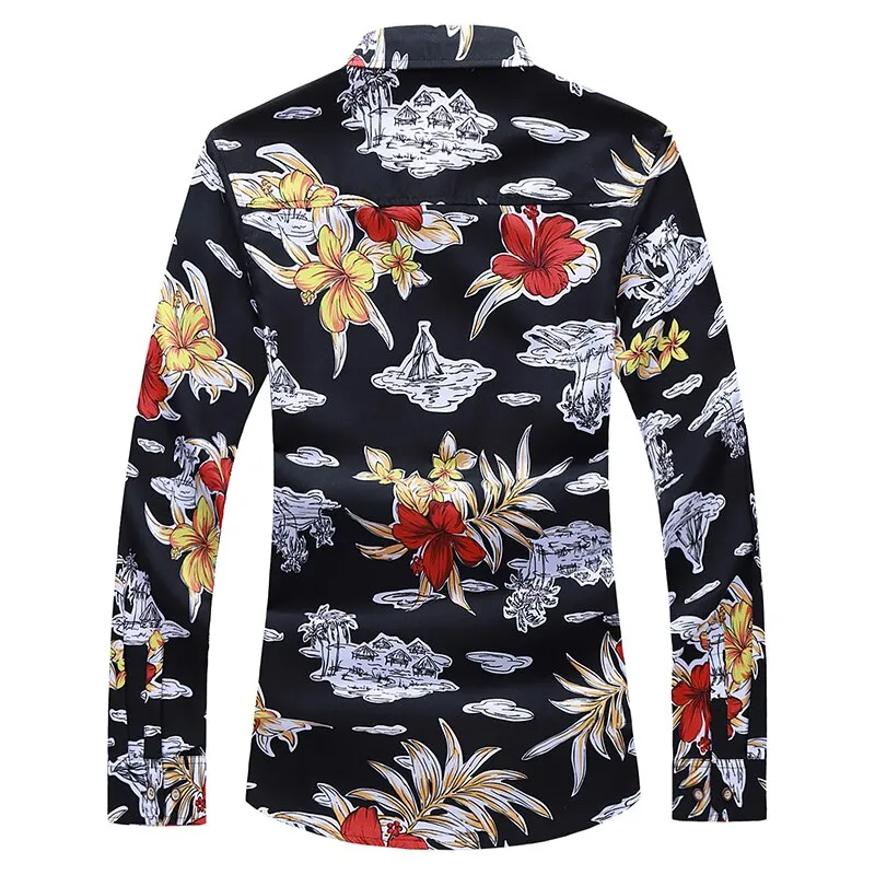 Floral Print Men's Casual Slim Fit Long Sleeve Shirt.