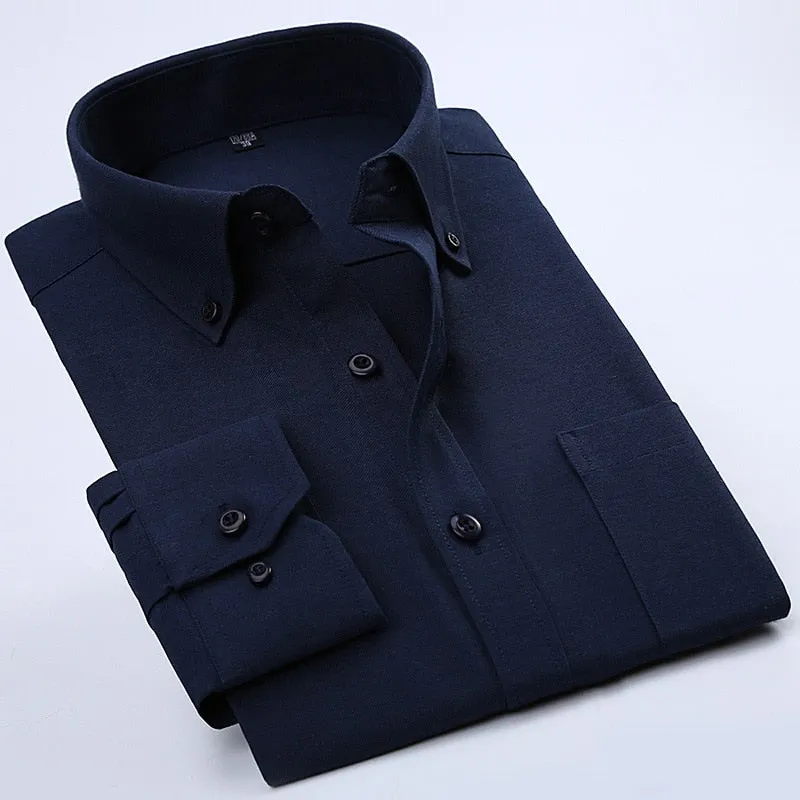 Men's Oxford Cotton Shirt | Slim Fit Long Sleeve | Casual Solid Color | Pocket