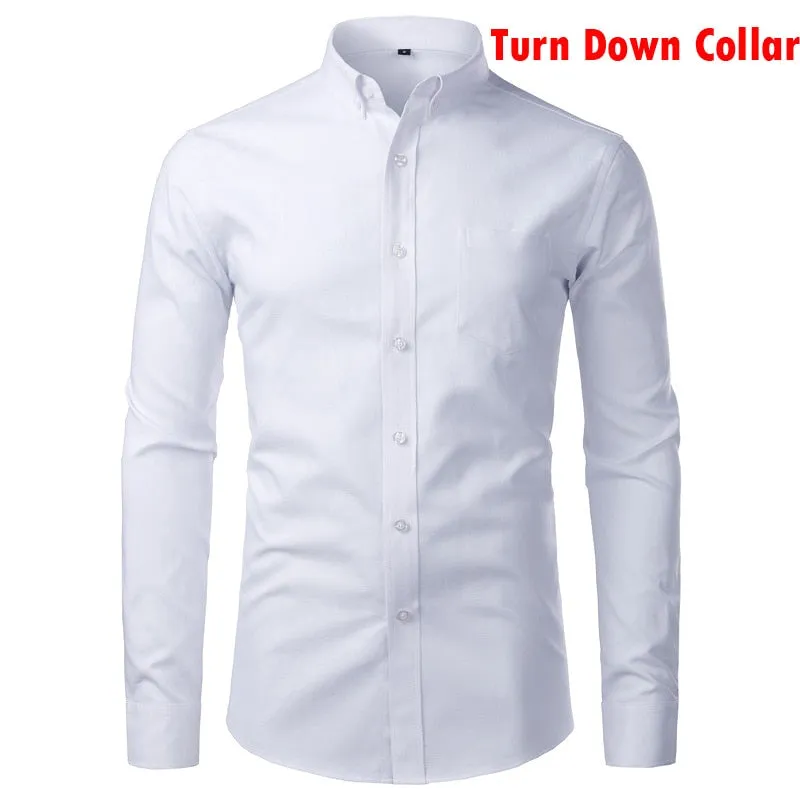 Men's Solid Oxford Cotton Stand Collar Slim Fit Long Sleeve Shirt